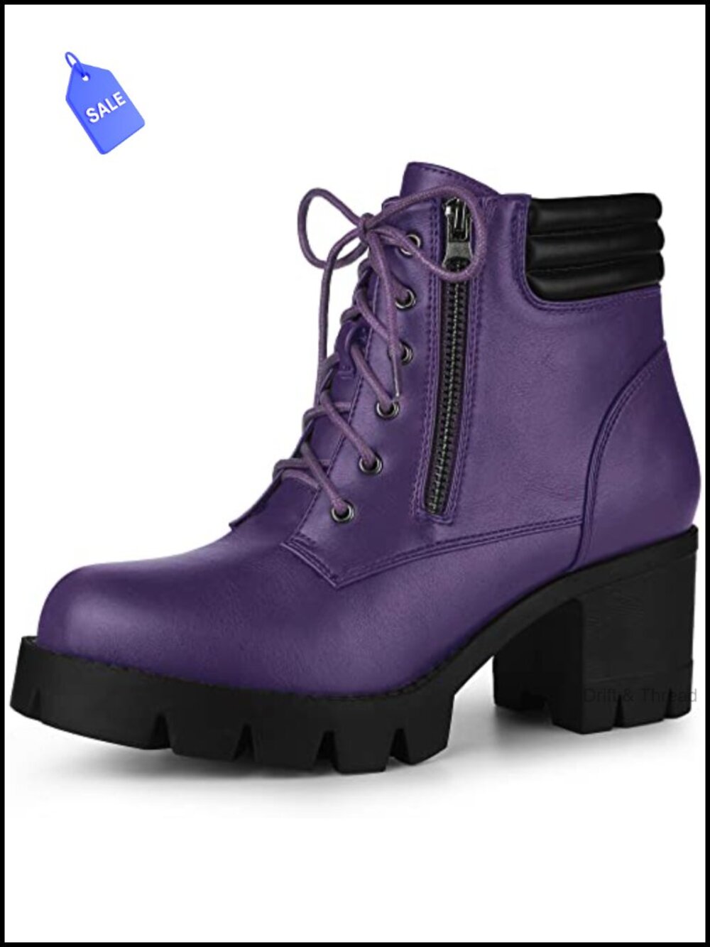 Women Chunky Heel Lace Up Platform Combat Boots